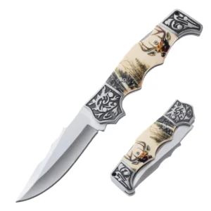 Wholesale Custom 7cr17 Steel Elk ABS Handle Pattern Pocket Knife Outdoor Camping Gift Folding Knife product view 1