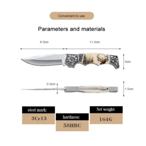 Wholesale Custom 7cr17 Steel Elk ABS Handle Pattern Pocket Knife Outdoor Camping Gift Folding Knife product view 2