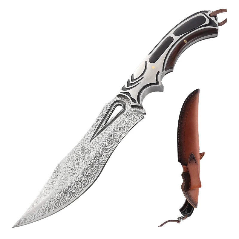 Industry Forged Damascus Straight Knife Fixed Blade Outdoor Knifes Camping Knives product view 1
