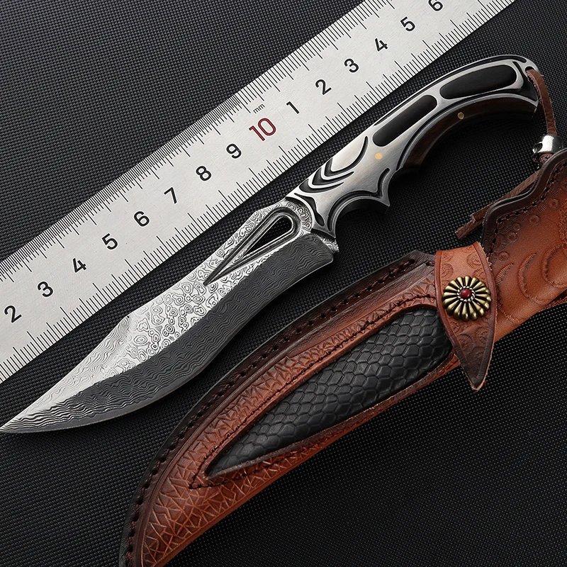 Industry Forged Damascus Straight Knife Fixed Blade Outdoor Knifes Camping Knives product view 2