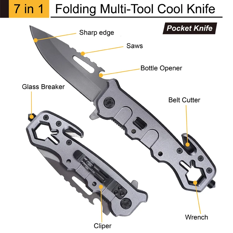 Customized OEM Wholesale with High Hardness Steel Blade, Multifunctional Aluminum Handle, Outdoor Camping Folding Pocket Knife - product view 3