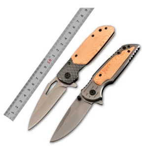 Hot Sale 440 Stainless Steel Folding Pocket Knife Wooden Handle OEM Carved Outdoor Camping Hunting DIY Grade Titanium Blade - product view 1