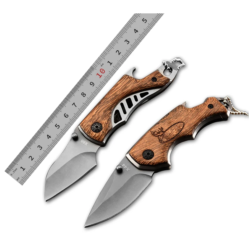 Custom Carved Premium Olive Wood Handle Small Pocket Knife DIY Grade 440 Stainless Steel Folding Gray Titanium Outdoor Camping - product view 1