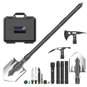 Portable 20 Feature Black Folding Shovel Multifunctional Heavy Duty Hoe Knives Fork Essential for Outdoor Emergency