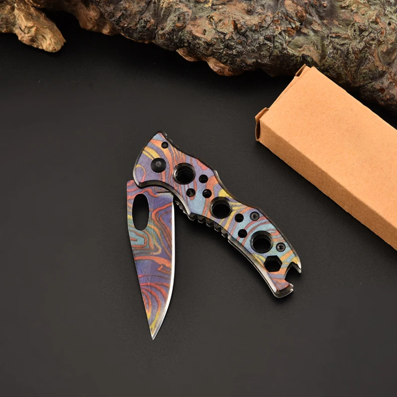 Colored Camo Stainless Steel Folding Knife Outdoor Pocket Knife for Camping DIY Grade Customizable product view 4