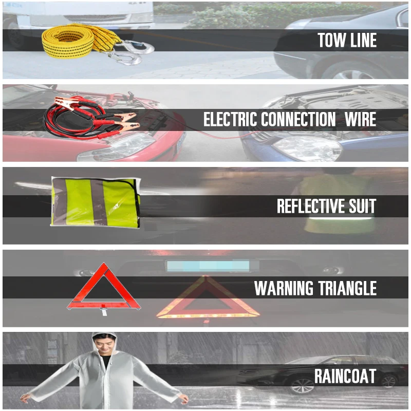 Vehicle Roadside Emergence Tool Kit Multitool with Shovel,warn Triangle,tow Wire product view 3