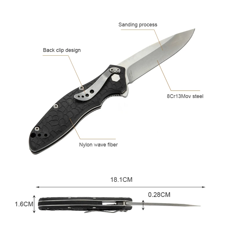 Modern 1830 Folding Pocket Knife with 8CR13MOV Blade Steel Black Handle for Hunting Camping Outdoor Men's EDC Tool - product view 2