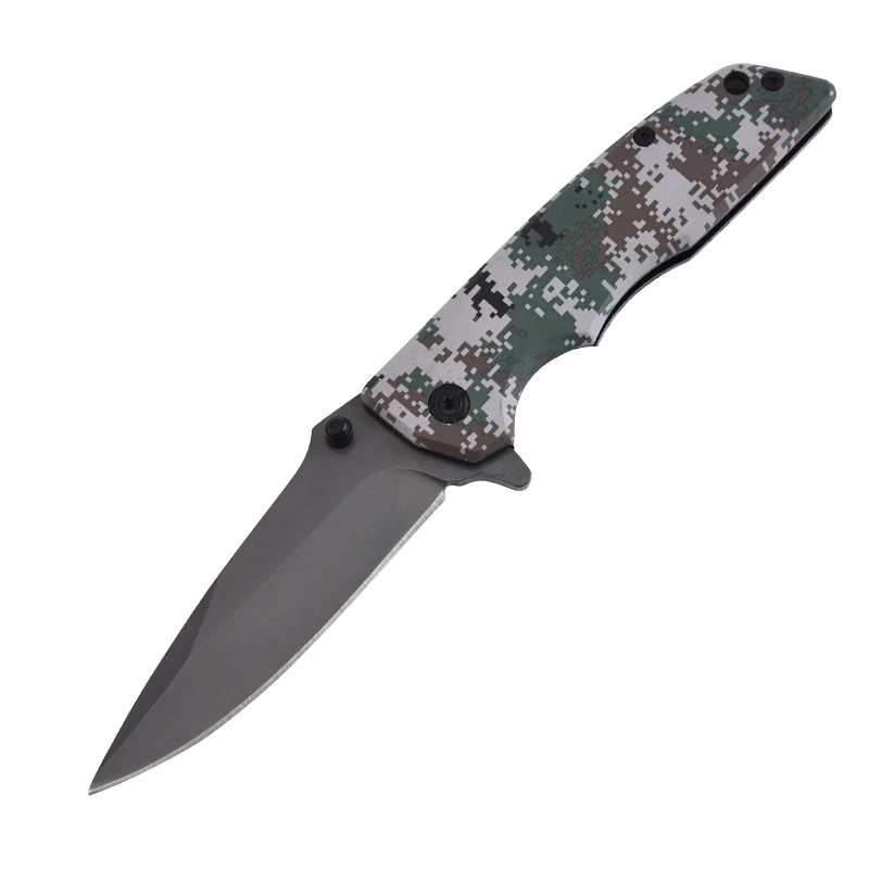 Outdoor Camping Tools Folding Pocket Knife Gray Titanium Coated Knives With Camouflage Handle product view 1