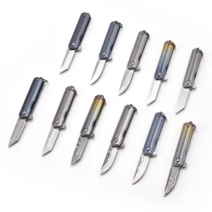 New Launch D2/Damascus Folding Pocket Knife Keychain for Women's Outdoor Camping with Aluminum Box