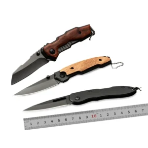 Outdoor EDC Stainless Steel Knife Wood Handle Camping Titaniums Folding Pocket Knife Sets