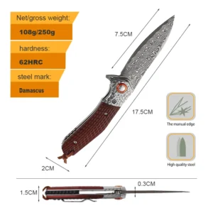 Damascus Steel Wood Handle Folding Pocket Knife - D10 - product view 2