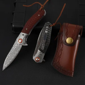 Damascus Steel Wood Handle Folding Pocket Knife - D10 - product view 4