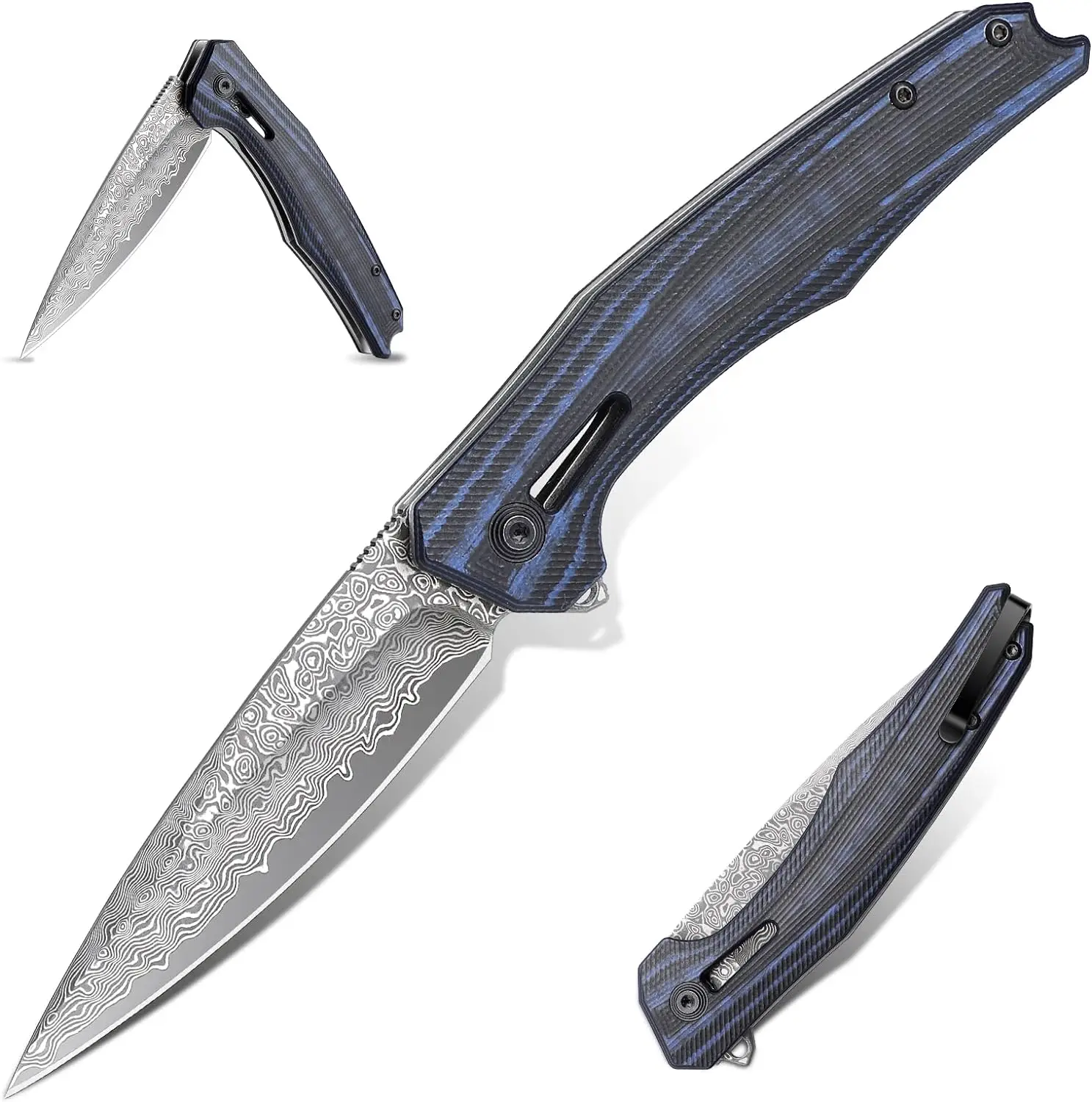Damascus Steel G10 Handle Folding Pocket Knife - D09 - product view 1