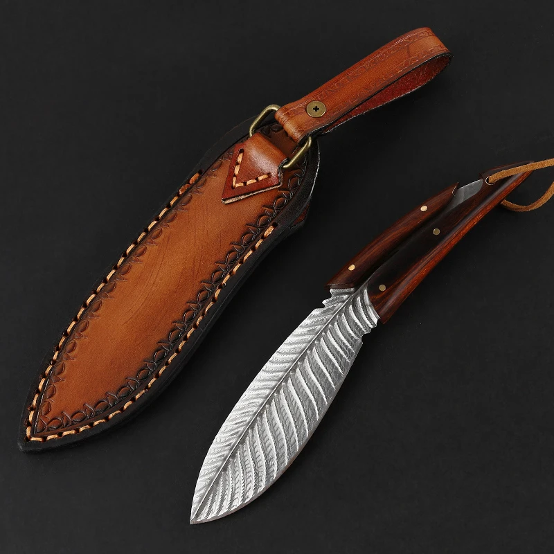 Damascus Steel Wood Handle Fixed Blade Camping Knife - MZ-212 - product view 3