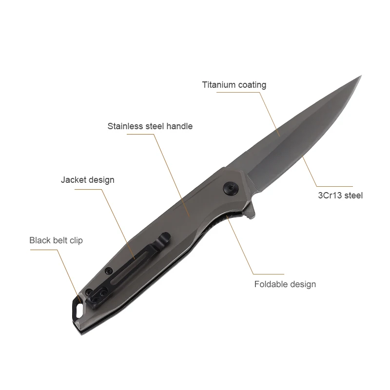 Wholesale Stocks Custom Titanium Blade Camping Folding Outdoor Knife Pocket Handmade product view 3
