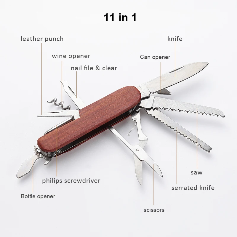Wood Handle 11-in-1 Folding Pocket Multitool - SI-130 - product view 2