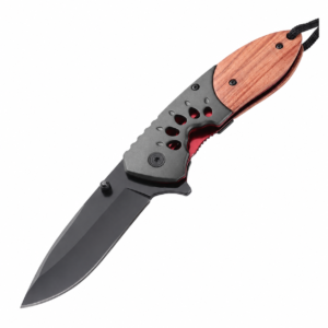 Outdoor Camping EDC Pocket Folding Knife Grey Titanium Stainless Steel Blade Aluminum Alloy Wooden Handle Industrial Grade