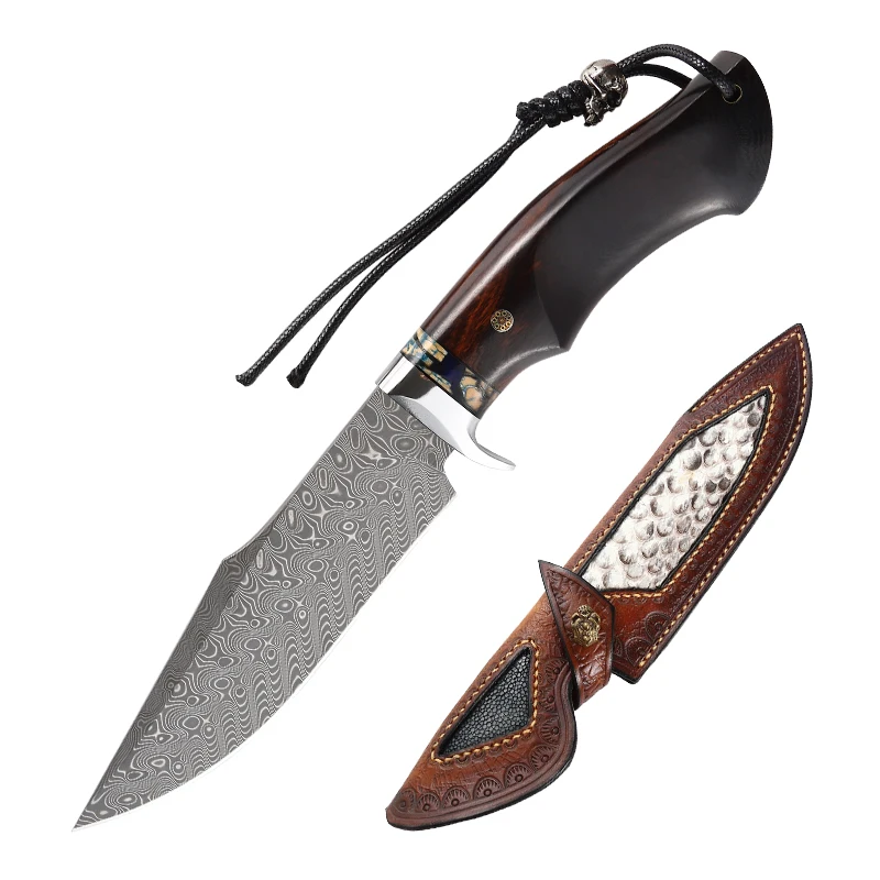 95 Layer Forged Damascus Steel Knife With Leather Sheath for Outdoor Camping Fixed Blade Knife product view 1