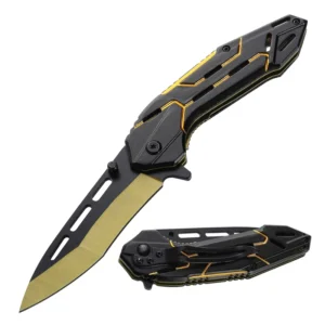 High Quality 3cr13 Stainless Steel Blade Golden Highlight Aluminum Handle Folding Outdoor Knives Knife