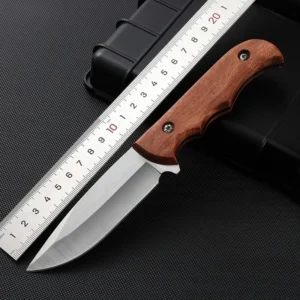 Outdoor Knife Stainless Steel Fixed Blade Bowie Red Wood Handle Knife product view 3