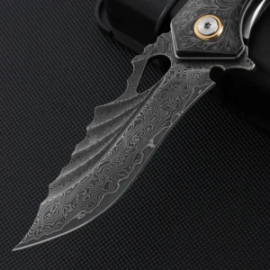 Premium Handmade Forged Damascus Folding Hunting Knife With Leather Sheath Pocket Camping Knife Gift for Men - product view 3