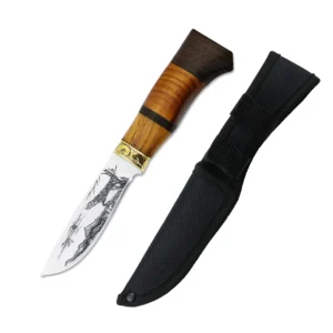 Outdoor Knife Corrosion Pattern Fixed Клинок Sour Wood Handle Knife product view 1