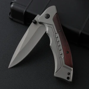 2026 New Style Wholesale Titanium Plated Outdoor EDC Folding Pocket Knife with Wood Handle Stainless Steel for Camping product view 4
