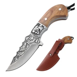 Fixed Blade Knife with Sheath Outdoor Knife Wood Handle Camping Knives EDC Full Tang
