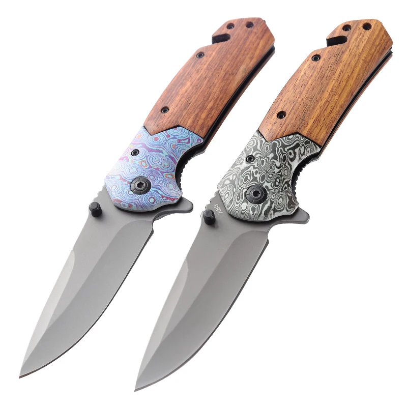 X83 Grey Titanium Vacuum Pocket Folding Knife Sour Wood Handle Outdoor Knife With Rope Cutter product view 1