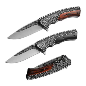 3CR13 Stainless Steel Wood Handle Folding Pocket Knife - J21