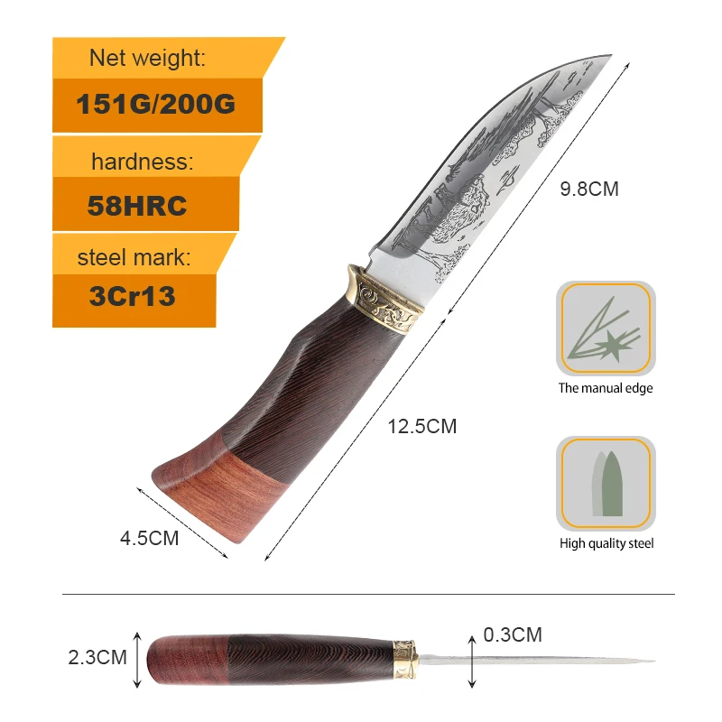 Industry Wood Handle Straight Knife Fixed Blade Outdoor Knifes Camping Knives product view 2