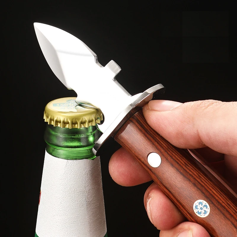 Wood Handle Oyster Shucking Knife with Bottle Opener - product view 3