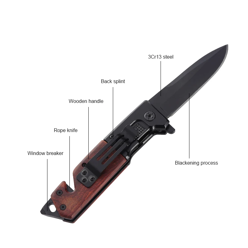 Factory Wholesale Folding Knives 3cr13 Stainless Steel Blackening Wooden Pocket Knife Outdoor Knife product view 4