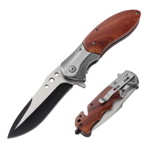 Wholesale Rose Wood Handle Custom Outdoor EDC Camping Rescue Folding Pocket Knife Folded