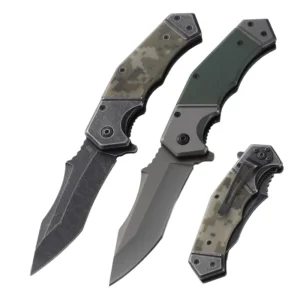 Green Camouflage G10 Handle Folding Blade Survival Hunting Outdoor Knife