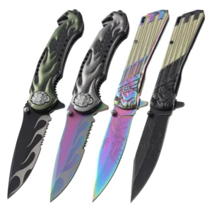 Four Newly Designed 3Cr13 Blade Folding Knives in Outdoor Set with Gray Titanium Surface for Gift Collection product view 1