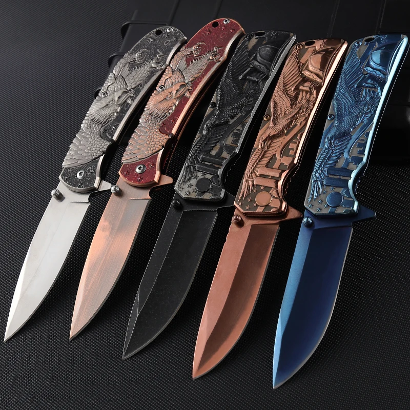 Hot Sale All Steel Folding Pocket Knife New Design Embossed Flying Eagle Outdoor Camping DIY Customizable product view 2