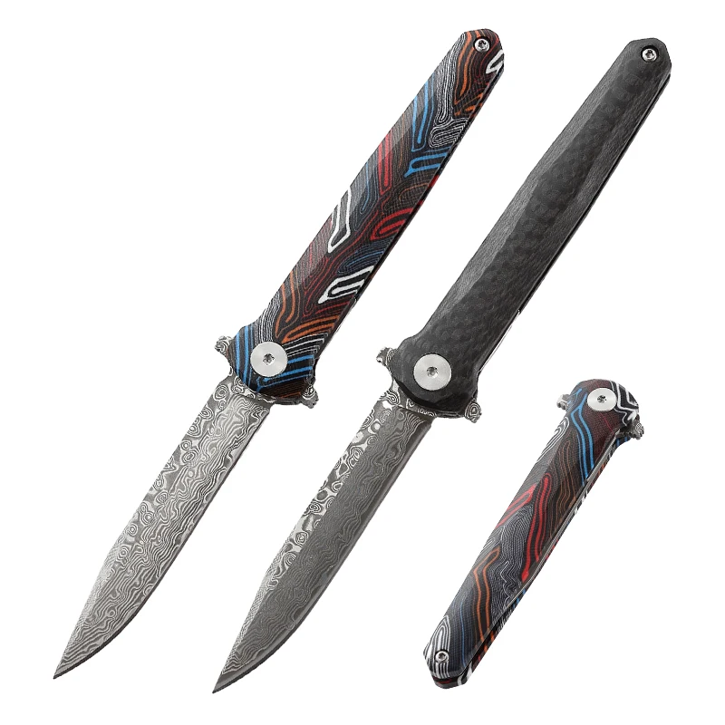 Damascus Steel Pocket Knife Folding Knife Colorful G10/Carbon Fiber Handle EDC Tool Knife for Outdoor Camping Hiking Fishing - product view 1