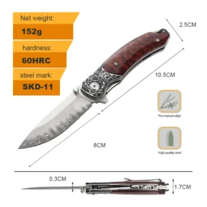 7.3 Inches Pocket Folding Lâminas Knife SKD-11steel Drop Point Lâmina Sandalwood Handle Hunting Knife with Gift Box - product view 2