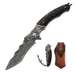 New Damascus Folding Knife Outdoor Camping Pocket Knife Wooden Handle Knife Tool product view 1