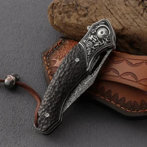 Damascus Steel Pocket Knife for Outdoor Portable Multifunctional Camping Equipment Ebony Wood Hand product view 4