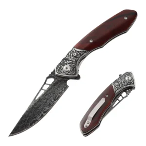 Senior Pattern Best Damascus Steel Wooden Handle Folding Knife Knife DIY Grade Pocket Knife Outdoor Camping Tools