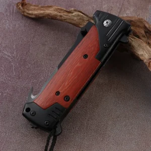 New Arrived 8Cr14 with Hook Blade Brown Wooden Handle Folding Knife for Outdoor Camping Hunting with Fire Maker - product view 4