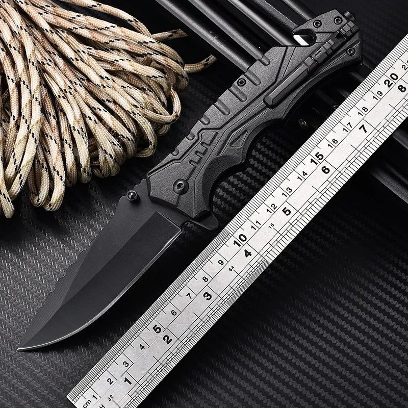 otf-1601049165619-2 Custom Outdoor Knife with Rope Cutter Black Aluminum Handle Pocket Folding Knife with Fire Starter product view 2