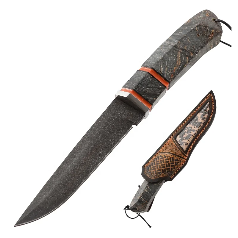 High Quality Wootz Steel Outdoor Knife Fixed Blade Knife Knives With Stabilized Wood Handle product view 1