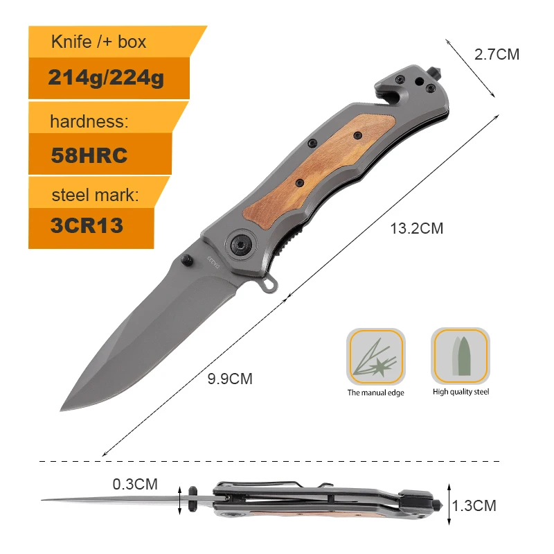Wholesale Custom logo Universal Folding Wooden Handle Camping Outdoor Pocket Knife product view 2