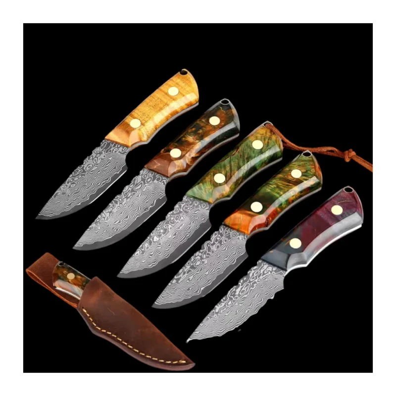 Damascus Steel Wood Handle Fixed Blade Camping Knife - OUT-220930A - product view 1
