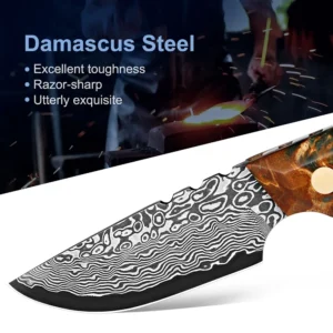 Damascus Steel Wood Handle Fixed Blade Camping Knife - OUT-220930A - product view 2