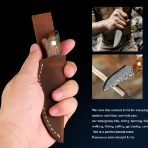 Damascus Steel Wood Handle Fixed Blade Camping Knife - OUT-220930A - product view 4