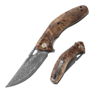 High Quality Damascus Steel Custom Wholesale Wooden Handle Pocket Folding Outdoor Camping Multi Purpose Gift Pocket Knife